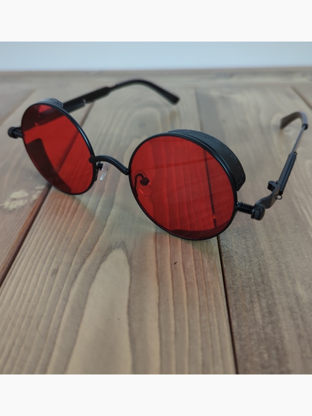 Red Tinted Round Steampunk Festival Sunglasses